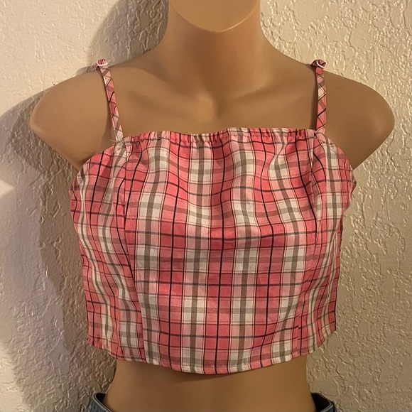 Tops - Pink Plaid Crop Top